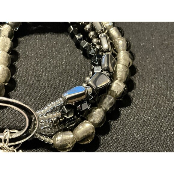 Size 7 Silpada Sterling Charms Multi Layered Stretch Bracelet. Tight Stretch - Picture 3 of 8